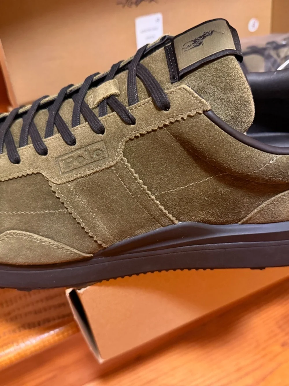 Polo by Ralph Lauren Olive Suede Low-Top Sneakers with Black Trim